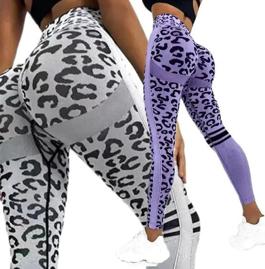 Mandotos chic leopard high-rise yoga tights featuring a stylish leopard print and comfortable fit for active wear.
