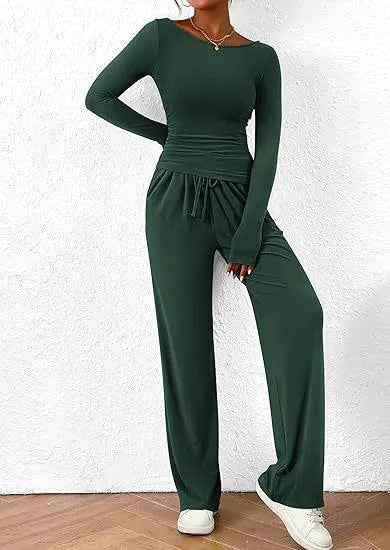 Mandotos chic long-sleeve trousers set featuring a stylish top and matching pants, perfect for casual or semi-formal wear.