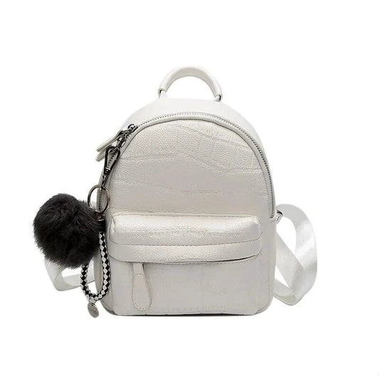 Mandotos chic mini leather backpack with adjustable straps and silver hardware, stylish and compact for everyday use.