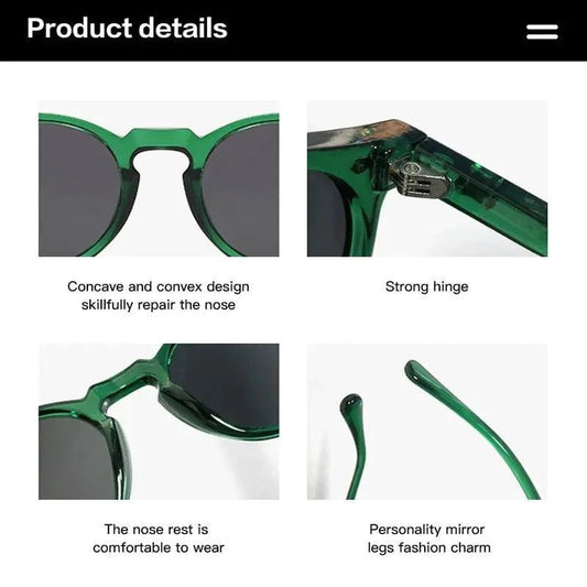 Mandotos chic round UV-block sunglasses with black frames and dark lenses, stylish and protective eyewear for sunny days.