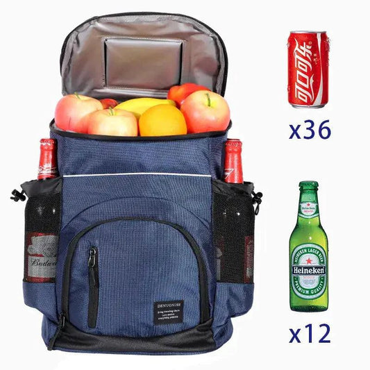 Mandotos ChillPack 33L travel cooler with sturdy handle and insulated body for convenient cold storage during trips.