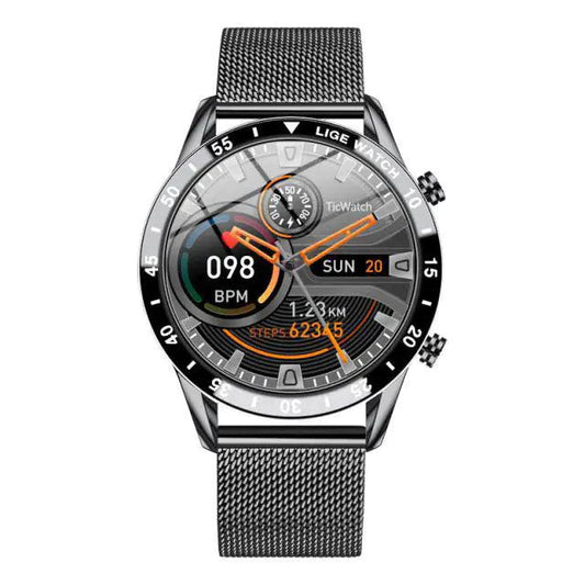 Mandotos Circle Elite Smart Watch with round display, fitness tracking, and sleek black band on a white background.