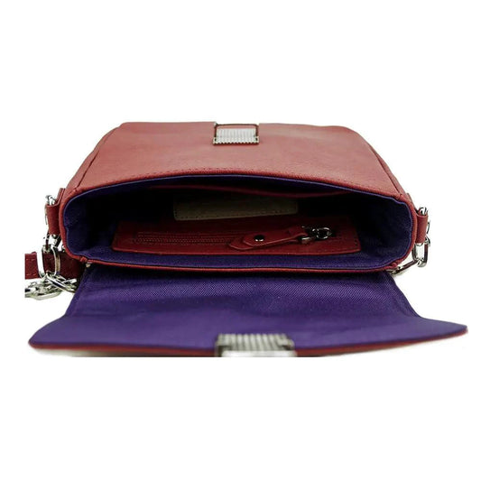 Mandotos compact leather crossbody handbag in Cabernet with adjustable strap and sleek design, suitable for everyday use.