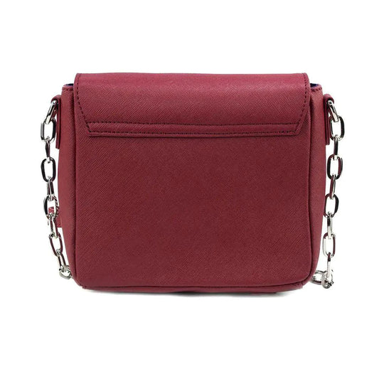Mandotos compact leather crossbody handbag in Cabernet with adjustable strap and gold-tone hardware.
