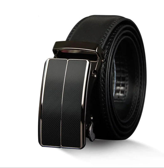 Mandotos contemporary leather belt with sleek design, featuring a polished buckle and smooth leather strap.
