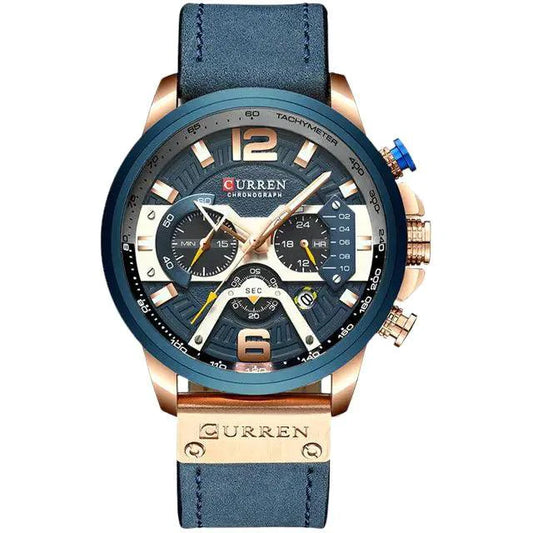 Mandotos Curren Chono 2022 Lux Watch with black dial, stainless steel band, and chronograph features.