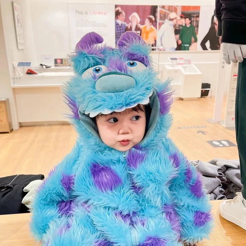 Mandotos cute animal baby jumpsuit with hood and zipper, featuring adorable animal design and soft, cozy fabric for infants.