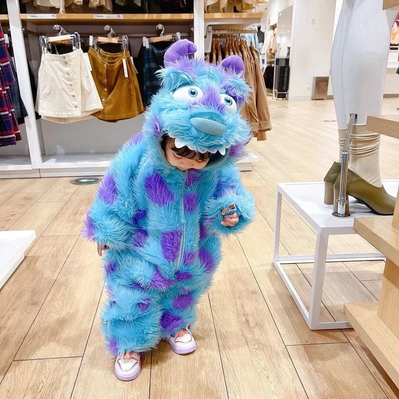 Cute baby animal jumpsuit with hood and zipper from MANDOTOS, featuring a soft, cozy design perfect for little ones.