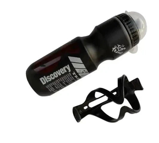 Mandotos cyclist's hydration flask with a black cap and clear body, designed for easy hydration during bike rides.
