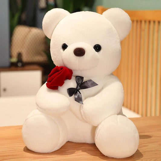 Mandotos 23-45cm plush teddy bear hugging roses, soft stuffed animal doll perfect for birthdays, Valentine's Day, or gifts for her.