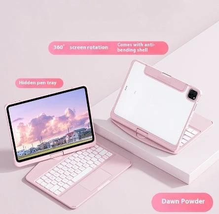 Mandotos 360 swivel clear iPad keyboard case with pen slot, Bluetooth-compatible smart trackpad cover with protective design.
