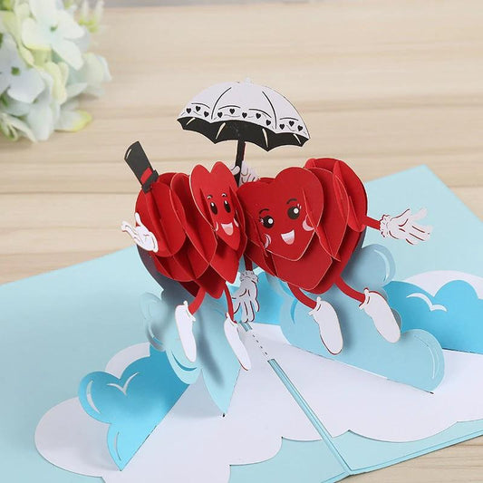 Mandotos 3D laser-cut engagement card featuring a red heart and romantic silhouette design.