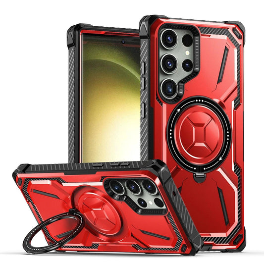 Mandotos magnetic phone case with ring, drop-resistant and protective, shown on a smartphone with a sleek design.