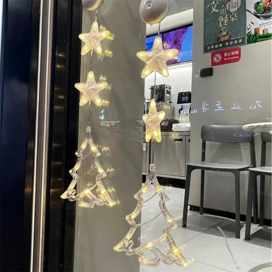 Mandotos Christmas 3-piece LED star hanging lights with suction cups, battery-powered home decor decoration.