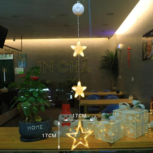 Mandotos Christmas 3-piece LED star hanging lights with suction cups, battery-powered for home decor decorations.