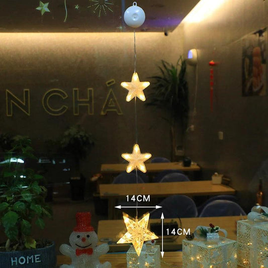 Mandotos Christmas 3-piece LED star hanging lights with suction cups, battery-powered home decor decoration, glowing star designs
