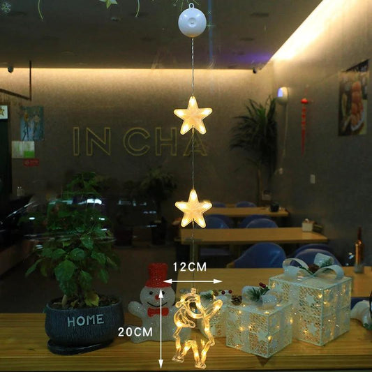Mandotos Christmas 3-piece LED star hanging lights with suction cups, battery-powered home decor for festive ambiance.