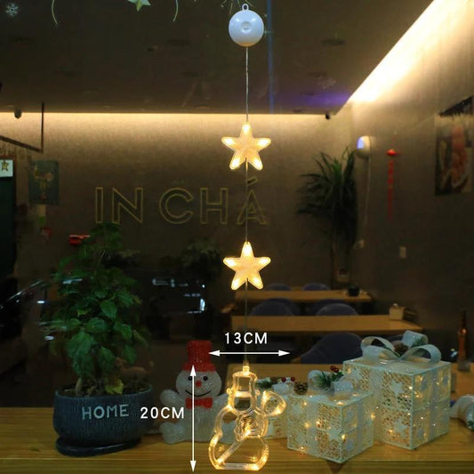 Mandotos Christmas 3-piece LED star hanging lights with suction cups, battery-powered for home holiday decor.