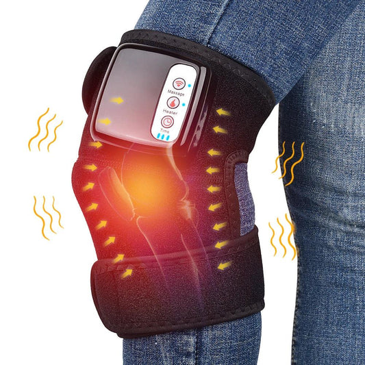 Mandotos electric infrared knee massager with adjustable heat and compression, portable for joint and muscle relief.