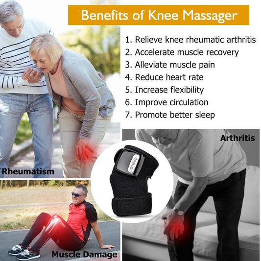 Mandotos electric infrared knee massager with adjustable heat and compression for joint and muscle relief.