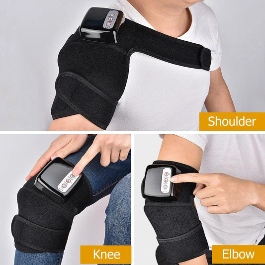 Mandotos electric infrared knee massager with adjustable heat and compression for joint and muscle relief, portable design.