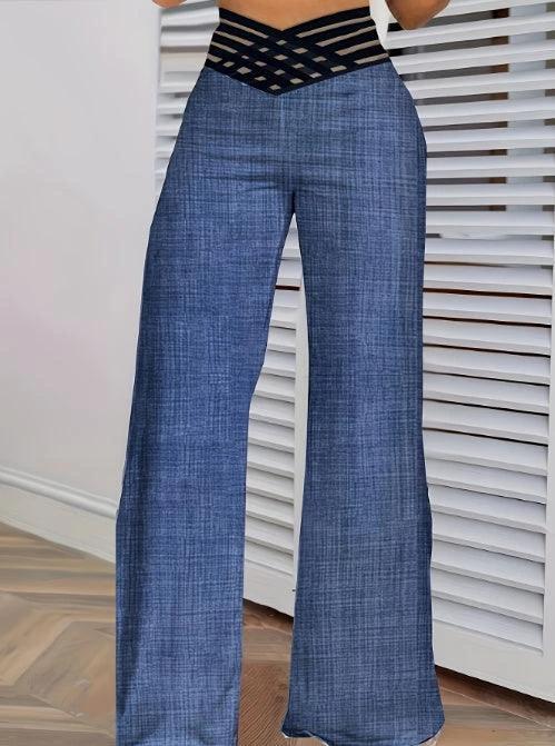 Girls' solid color high waist slimming home pants by MANDOTOS, featuring hollow design and versatile, comfortable fit.