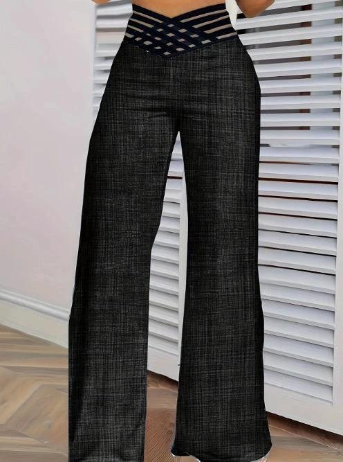 Girls' solid color high waist slim pants by MANDOTOS, featuring a hollow design and versatile home wear style.