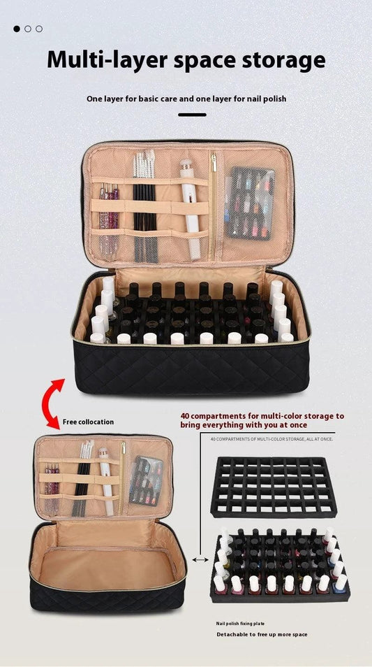 Mandotos GlamourPro double-layer nail tool organizer with stylish design and functional storage for manicuring tools.