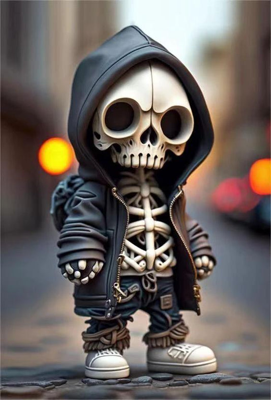 Mandotos Halloween skeleton figurine, a cool resin doll for spooky home decor, featuring detailed skeleton design.