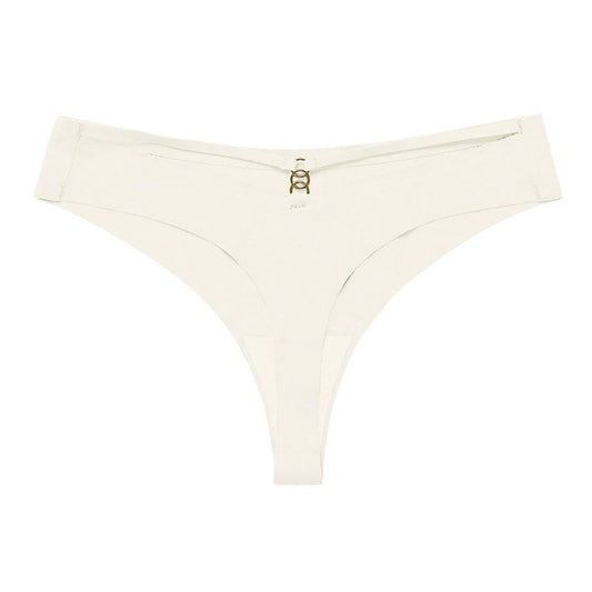 Mandotos Ice Silk G-String Thong Set for Women with seamless low-waist fit and hollow-out T-back design, confident and sexy lingerie.