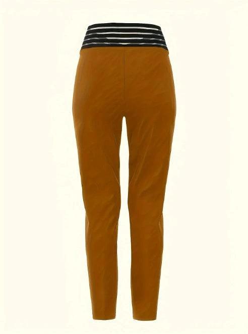 Mandotos women's solid color high waist casual pants with hollow design, slim fit and fashionable style, perfect for everyday wear.