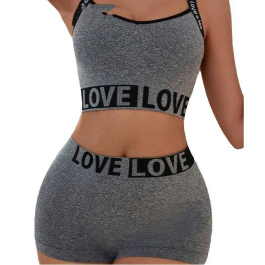 Mandotos women's love letter waist head camisole paired with matching boyshorts, featuring a stylish and comfortable design.