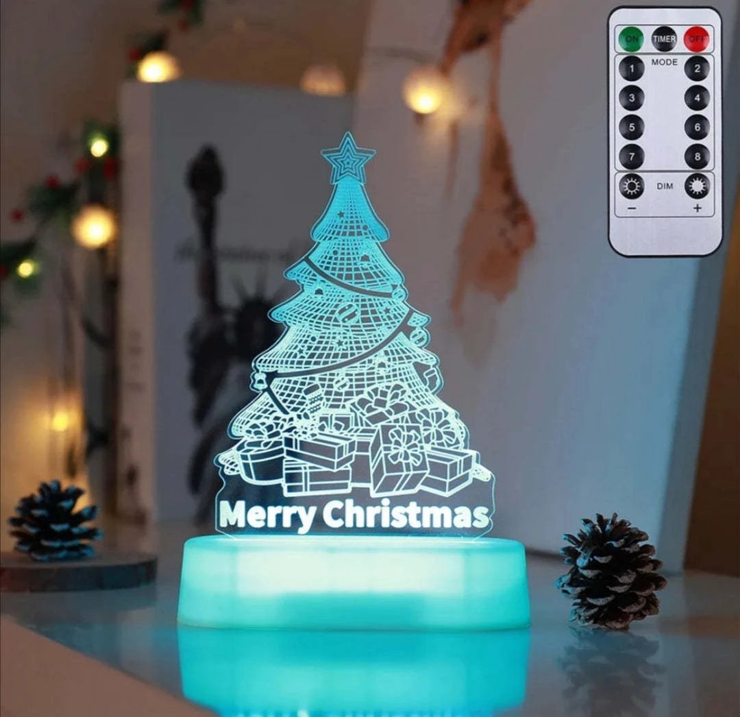 Mandotos Christmas 3D LED acrylic night light ornament with festive holiday design, ideal as a gift or holiday decor for kids.