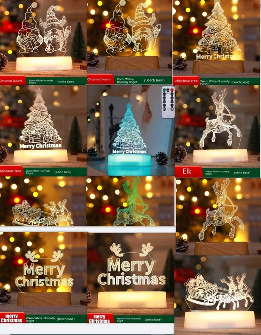 Mandotos Christmas 3D LED acrylic night light ornament with festive holiday design, ideal for kids' holiday decor.