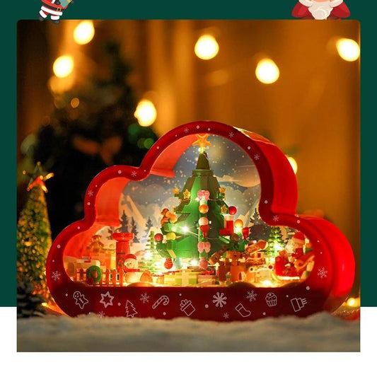 Mandotos Christmas Cloud Night Lamp with LED lights and mirror frame, assembled building blocks, festive holiday decoration.