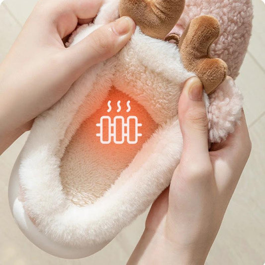 Mandotos Christmas Elk slippers, cozy winter home slippers with festive elk design, soft and warm for winter comfort.