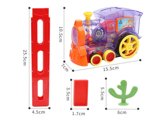 Mandotos electric domino train toy with building blocks, designed for creative STEM learning and interactive play.