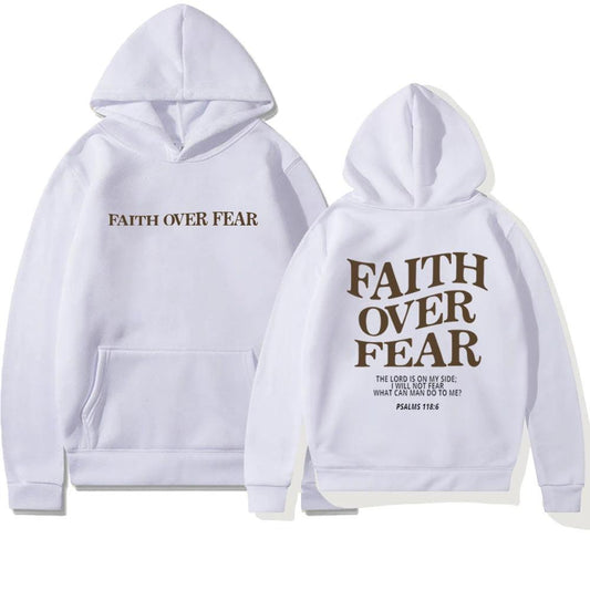 Unisex brown Christian hoodie by Mandotos featuring Psalm 118:6 Bible verse and faith over fear design.