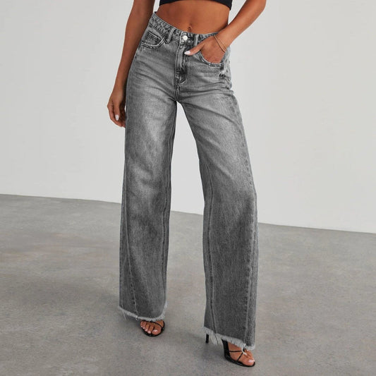 Mandotos high waist jeans with pockets, slim fit, straight and wide-leg denim pants for a stylish, comfortable look.