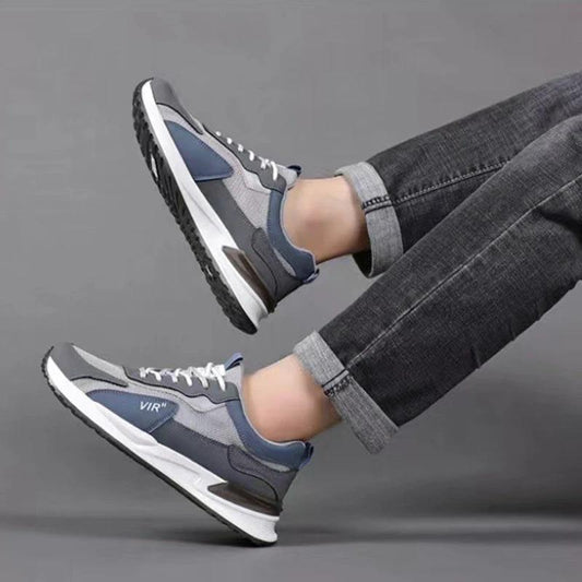 Men's MANDOTOS color block mesh sneakers with casual lace-up design, outdoor breathable running and sports shoes.