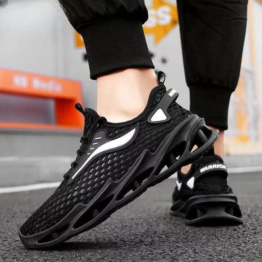 Men's lace-up mesh sports sneakers by MANDOTOS, low-top running shoes with hollow soles and stylish design.