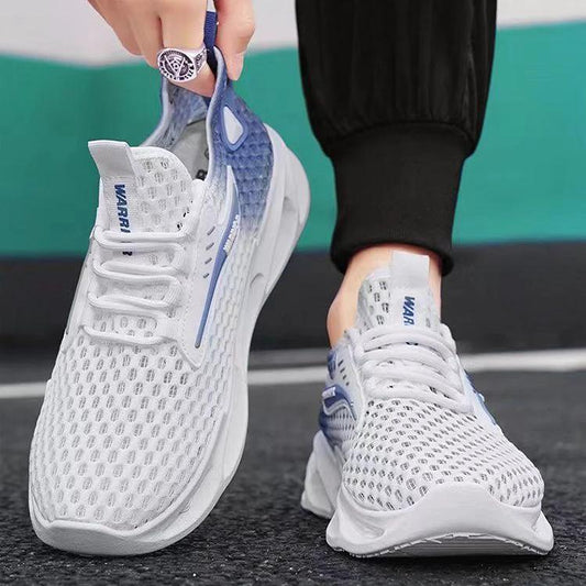 Men's MANDOTOS lace-up mesh sneakers with hollow soles, low-top design, ideal for running and sports activities.