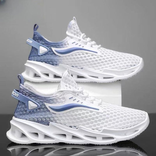 Men's lace-up mesh sports sneakers by MANDOTOS featuring a hollow sole and low-top design for running and casual wear.
