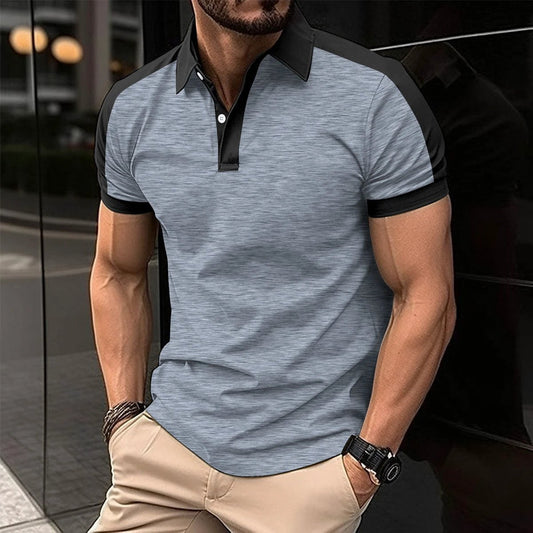 Mandotos men's short sleeve business polo shirt, casual summer style, lightweight fabric, classic collar, and button-front design.