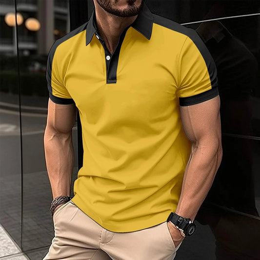 Mandotos men's short sleeve business polo shirt, casual summer style, lightweight cotton with a classic collar and button-front design.