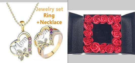 Mandotos Mother's Day gift ring with hollow heart, English letter Love, rhinestone butterfly design, dainty jewelry for mom