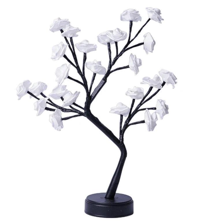 Mandotos Rose Flower Tree Table Lamp with USB fairy night light, decorative desk lamp with floral design and warm illumination
