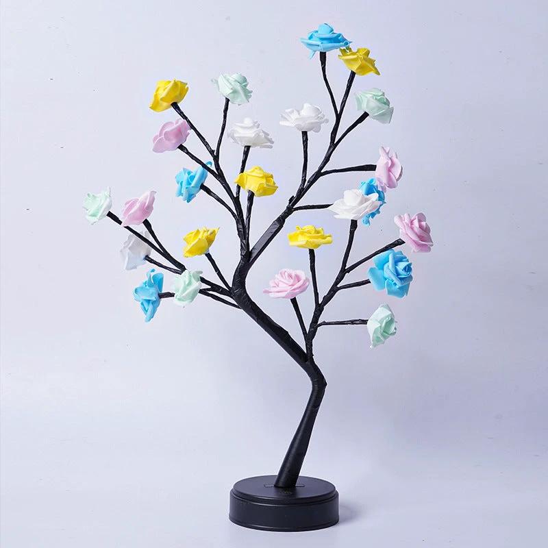 Mandotos Rose Flower Tree Table Lamp with USB fairy night light for desk or bedside illumination, decorative floral design