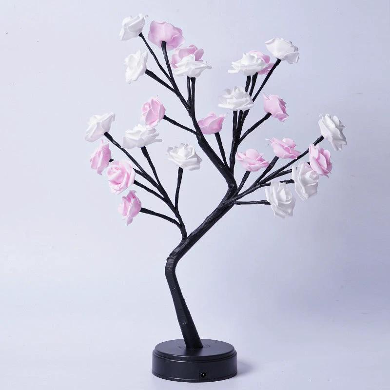 Mandotos Rose Flower Tree Table Lamp with USB Fairy Desk Night Light, decorative floral design for cozy lighting.