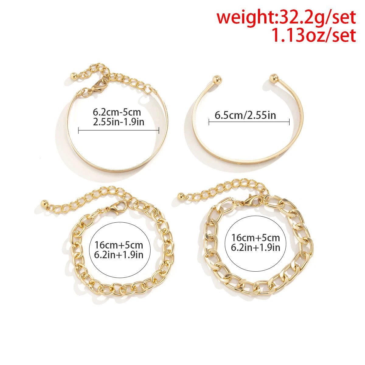 Mandotos C-shaped hollow chain bracelet set featuring sleek, minimalist design with smooth curves and modern style.